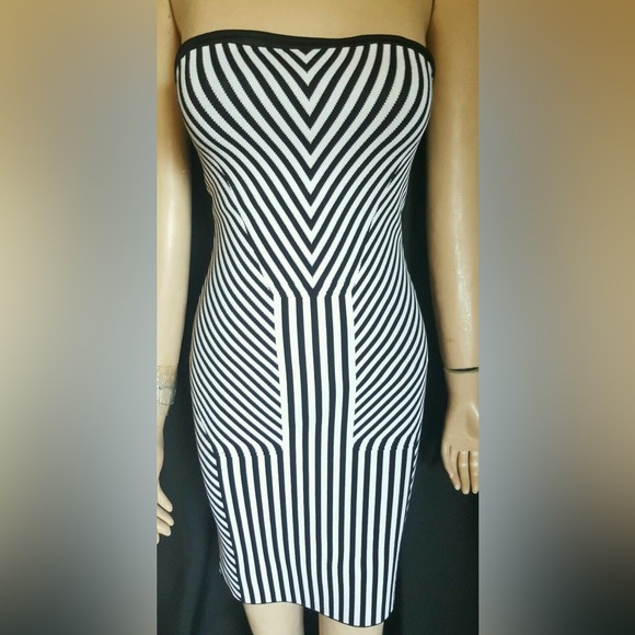 GUESS Stripe Bodycon Knit Strapless Mini Dress - Picture 7 of 16